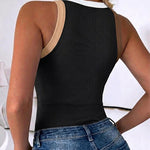 Women's Contrast Trim Ribbed Tank Top Slim Fit Sleeveless Round Neck Basic Camisole for Streetwear & Layering