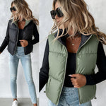 Stand Collar Sleeveless Zip Up Drawstring Hem Vest Casual Two-Way Reversible Ladies Warm Winter Padded Coat
