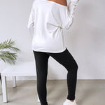 2 Pieces Outfit NOPE. not today Slogan Print Skew Neck Long Sleeve Pullover Top and Casual Drawstring Stretchy Waist Slim Fit Pants Set
