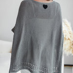 Solid Batwing Sleeve Hollow Out Crochet Pattern Top Casual Cover Up