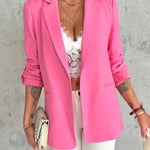 Notched Collar Roll Up Sleeve Blazer Coat