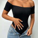 Off Shoulder Short Sleeve Minimalist Slim Fit Bodysuit