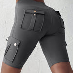 Tummy Control Butt Lifting Active Shorts High Waist Flap Pocket Workout Bermuda Cargo Running Shorts