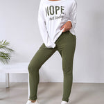 2 Pieces Outfit NOPE. not today Slogan Print Skew Neck Long Sleeve Pullover Top and Casual Drawstring Stretchy Waist Slim Fit Pants Set