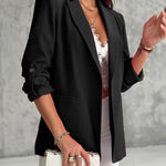 Notched Collar Roll Up Sleeve Blazer Coat