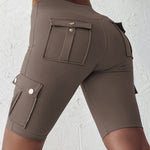 Tummy Control Butt Lifting Active Shorts High Waist Flap Pocket Workout Bermuda Cargo Running Shorts