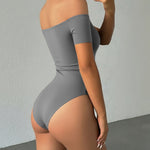 Off Shoulder Short Sleeve Minimalist Slim Fit Bodysuit