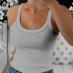 Scoop Neck Spaghetti Strap Ribbed Top Casual Sleeveless Slim Fit Tank
