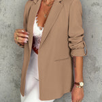 Notched Collar Roll Up Sleeve Blazer Coat