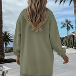 Long Sleeve Kangaroo Pocket Design Zipper Side Pullover Sweatshirt Casual Faux Two Piece Side Slit Longline Drawstring Hoodie Top