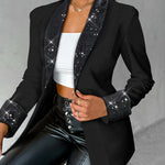 Women's Sequin Shawl Collar Long Sleeve Single Breasted Blazer