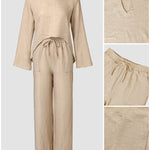2 Piece Notch Neck Long Sleeve Asymmetrical Hem Tops Stretchy Waist Straight Leg Pants Lounge Sets Tracksuit