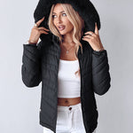 Zipper Pocket Design Shirred Fuzzy Trim Fleece Lined Hooded Puffer Jacket