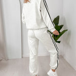 Women's Contrast Side Stripe Two Piece Sweatsuit Half Zip Sweatshirt and High Waisted Joggers Set Casual Tracksuit