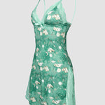 Graphic Print Lace Patch Bowknot Decor Sleep Dress