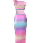 Ombre One Shoulder Cutout Ribbed Bodycon Dress
