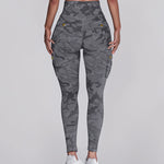 Camouflage Print High Waist Skinny Leggings with Cargo Flap Pockets Casual Pants