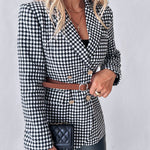 Houndstooth Pattern Double Breasted Blazer With Belt