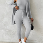 3 Piece Lounge Set Crewneck Sleeveless Tank Top Long Sleeve Open Front Coat Pants Sweatsuit