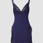 Lace Trim Adjustable Straps Side Slit Bowknot Decor Modal Cami Sleep Dress