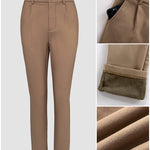 Elastic Waist Padded Stretch Slim Fit Calf Pants with Pocket