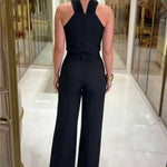 Women's 2 Piece Outfits Halter Neck Ruched Top and Wide Leg Pants Set Elegant Gold Decor Suits