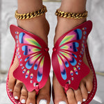 Colorblock Butterfly Print Toe Post Slippers