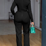 Cowl Neck Asymmetrical Textured Patchwork Cinched Waist Jumpsuit Casual Zipper Back Wide Leg Jumpsuit