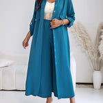 2 Pieces Outfit Turn-down Collar Turn-Up Sleeves Button Front Asymmetrical Hem Longline Blouse and Casual Elastic Waist Wide Leg Pants Set