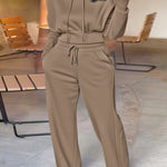 2 Pieces Outfit Long Sleeve Crop Drawstring Hoodie Sweatshirt with Thumb Hole Cuffs and Casual Drawstring Elastic Waist Wide Leg Sweatpants Set