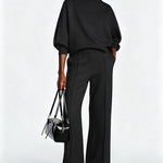 Women's 2 Piece Sweatsuit Set Mock Neck Zip Sweatshirt and High Waisted Straight Leg Sweatpants Casual Loungewear