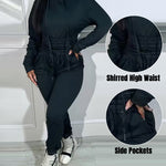 2 Pieces Outfit Drop Shoulder Kangaroo Pocket Stretchy Hem Crop Drawstring Hoodie Sweatshirt And Drawstring Elastic Waist Jogger Sweatpants Casual Tracksuit