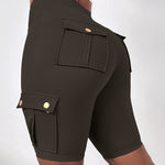 Tummy Control Butt Lifting Active Shorts High Waist Flap Pocket Workout Bermuda Cargo Running Shorts