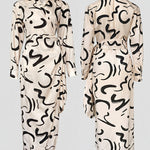 Abstract Print Turn-down Collar Tied Detail Ruched Dress Casual Wrap Front Vacation Dress