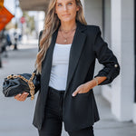 Notched Collar Roll Up Sleeve Blazer Coat