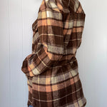 Women's Plaid Long Sleeve Button Down Brushed Shacket Casual Turn-down Collar Coat