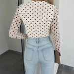 Women's Mesh Polka Dot Top Lined Sheer Long Sleeve Tee Crewneck Slim Fit Layering Under Base Top with Thumbholes