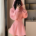 Women's Hooded Sweatshirt Dress Drawstring Waist-Cinching A-Line Casual Long Sleeve Mini Dress with Pockets