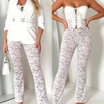Women's Sheer Lace Jumpsuit Sexy Strapless Lace-up Tube Overalls Flare Leg Jumpsuit with Detachable Clear Straps