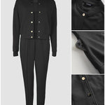 3 Pieces Outfit Snap Buttons Front Coat and Elastic Waist Seam Front Stretchy Cuffs Pants Set with Tank Top Casual Contrast Side Striped Tracksuit