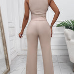 2 Piece Outfits Notch Neck Sleeveless Top Stretchy Waist Straight Leg Pants Lounge Sets Tracksuit