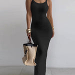 Spaghetti Strap U-Neck Casual Maxi Dress Slim Fit Cami Vacation Dress