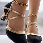 Glitter Cross Strap Buckled Latin Dance Pumps