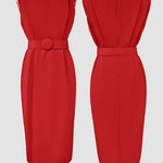 Round Neck Sleeveless Waist Ruched Slit Dress