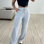 High Waist Drawstring Elastic Waist Wide Leg Casual Pants