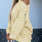 Skew Neck Buttoned Sweatshirt Casual Long Sleeve Pullover Tops Outfits