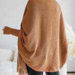 Tassel Design Long Sleeve Slit Cardigan Fashion Versatile Warm Cape Shawl