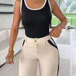 2 Piece Contrast Binding Sleeveless Slim Fit Tank Top and Striped Pants Sets Tracksuits Match Sets