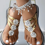 Rhinestone Floral Pattern Hollow Out Flip Flops Slippers