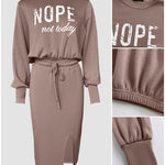2 Pieces Outfit NOPE. not today Slogan Print Long Sleeve Stretchy Hem Crop Top and High Waist Drawstring Elastic Waist Slit Casual Skirt Set
